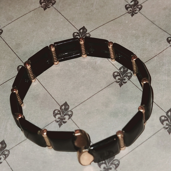 Vintage Pat Pending Black Enamel Over Brass  Gold Filled Mourning Wrap Bracelet - Picture 2 of 5